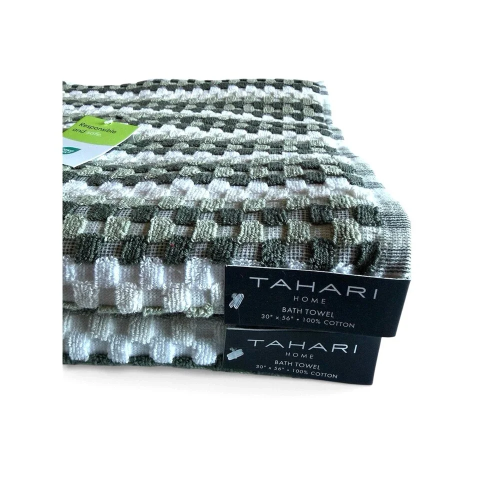 Tarhari 8 Piece Towel Set Tiles Squares Green White 2 Bath 2 Hand 4 Washcloths